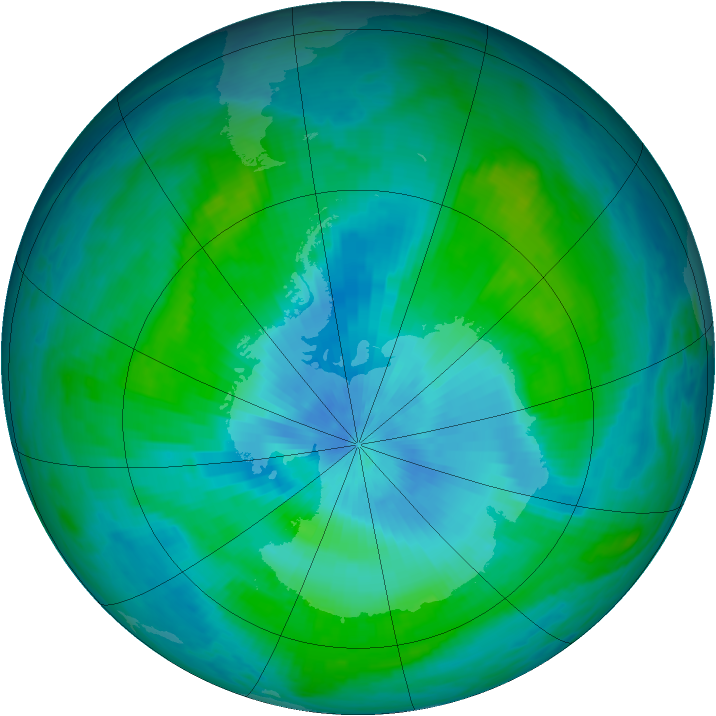 Antarctic ozone map for 22 February 1990